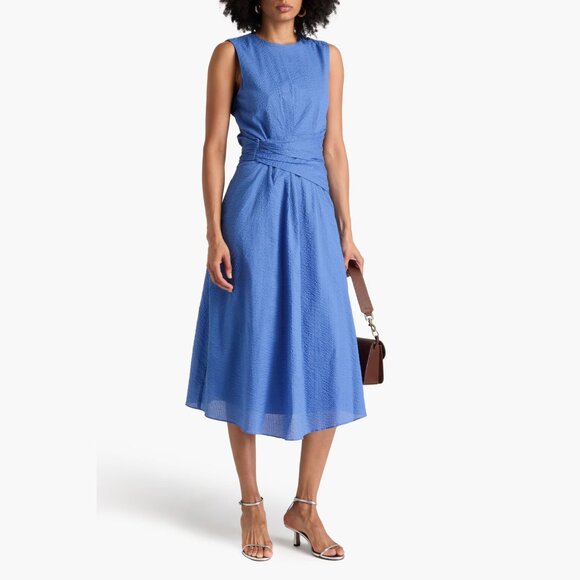 Frame Dresses & Skirts - FRAME Blue Draped Textured-Cotton Midi Dress Size XS 41360